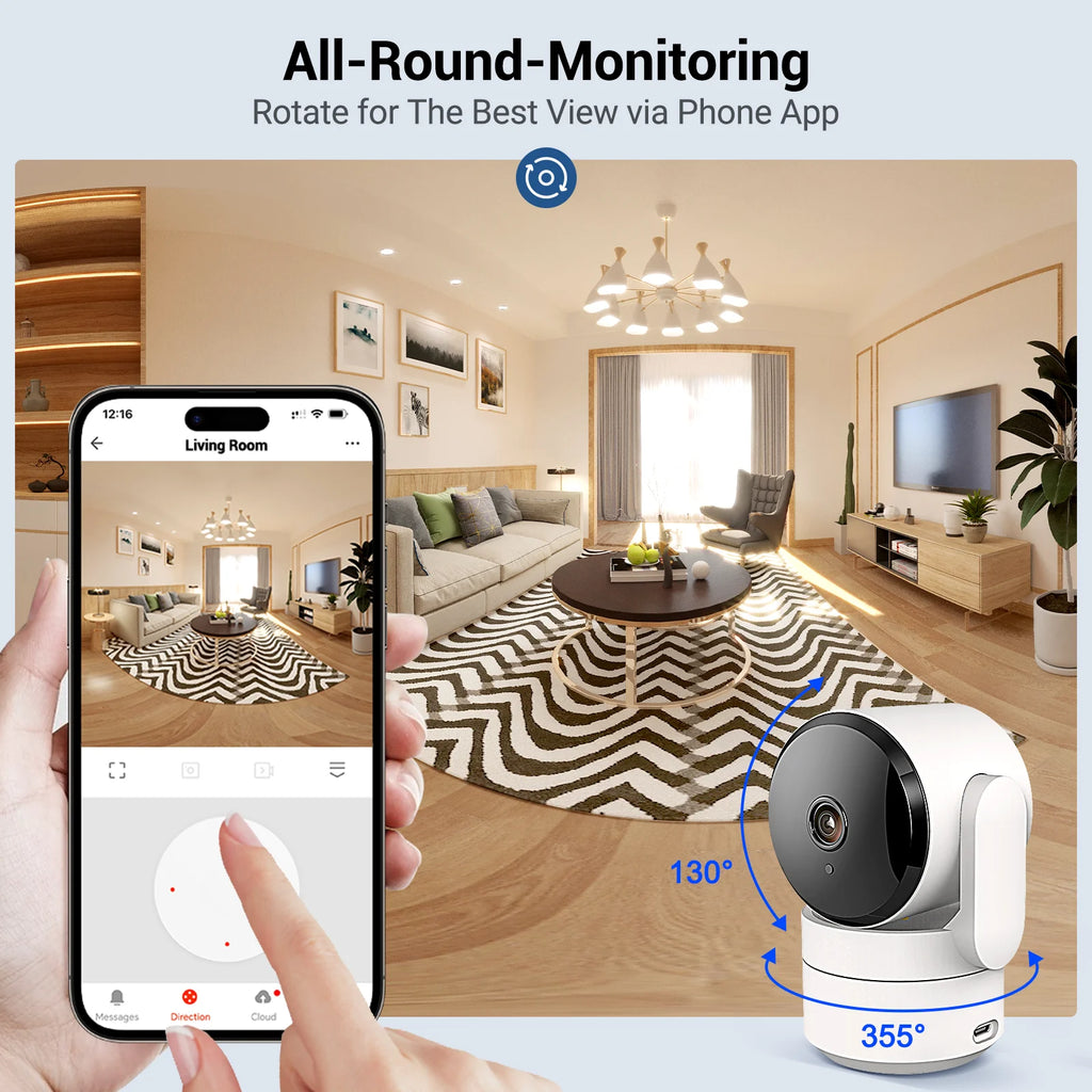 AMOROM 2K Indoor Camera 5/2.4G Wi-Fi Home Night Vision Security Camera 360-Degree Rotating Camera AI Motion Detection IP Camera