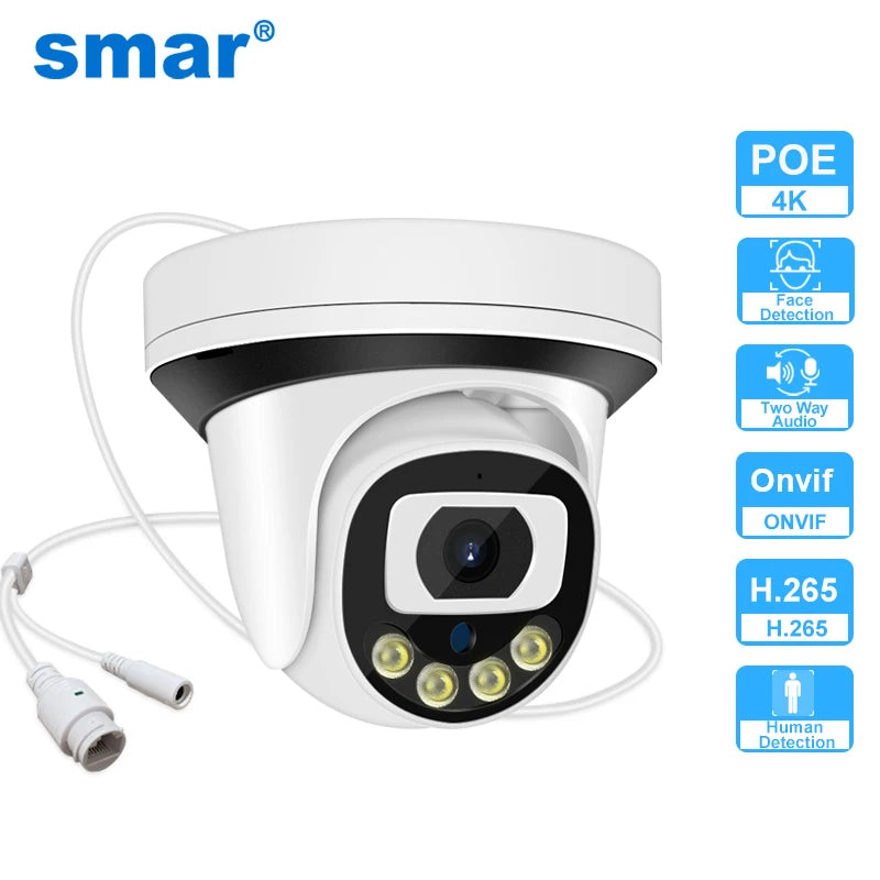 Smar 4/5/ 8MP POE Dome IP Camera Two AI Face Detection  Way Audio H.265 Onvif Color Night Vision CCTV Surveillance Home Security